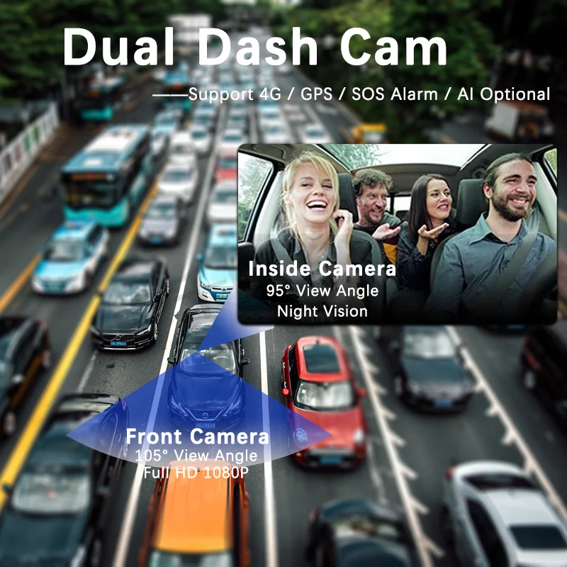 2 Lens Dash Camera 1080p 4ch Taxi Fleet Management Car Dvr Vehicle Gps 4g Mdvr
