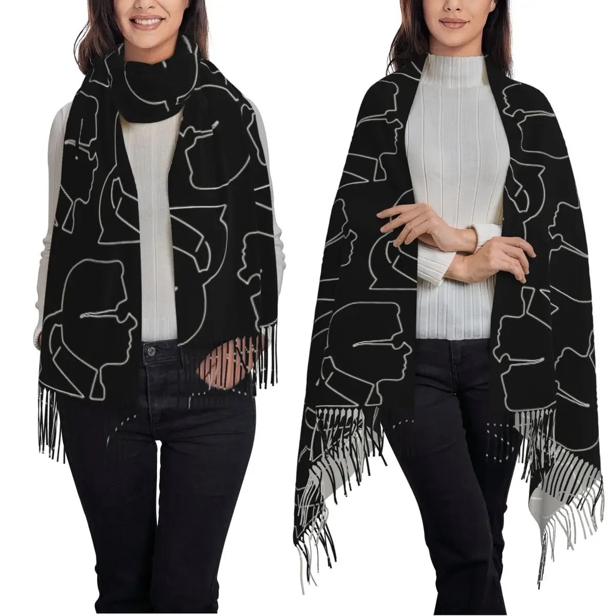 Karl Who Cachecol com borla para mulheres xales e envoltórios macios e quentes longo outono inverno xale envoltório