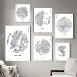 New York Washington Las Vegas American City Map Wall Art Canvas Painting Nordic Posters And Prints Wall Pictures For Living Room