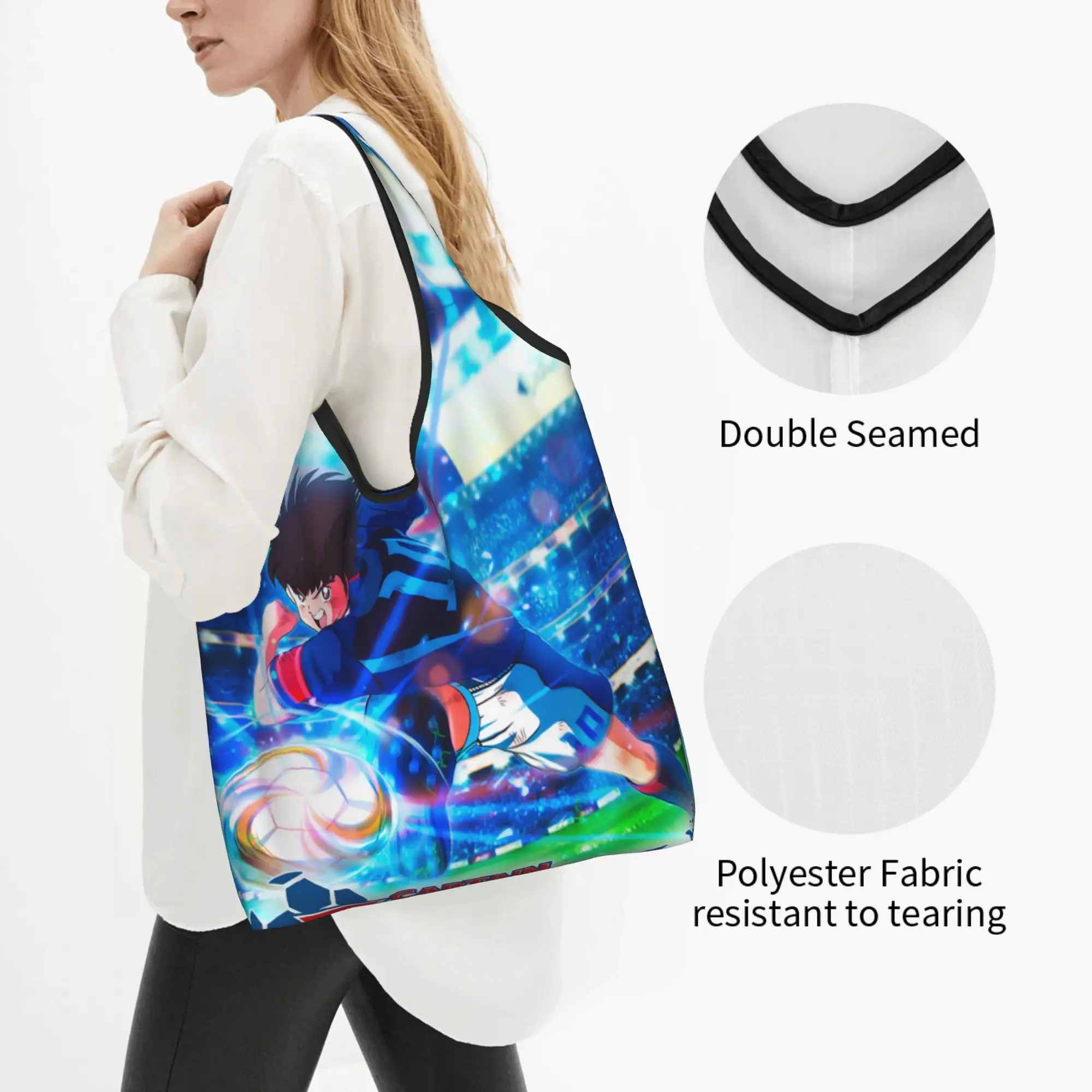 Captain Tsubasa Grocery Shopping Tote Bags Women Cute Japan Footballer Anime Manga Shoulder Shopper Bags Large Capacity Handbags