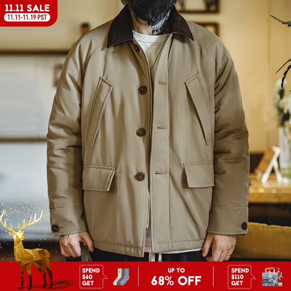Maden Vintage Corduroy Collar CottonเบาะSafari JacketหนาWarm Coatสําหรับชายฤดูใบไม้ร่วงและฤดูหนาวเสื้อกันหนาวอเนกประสงค์