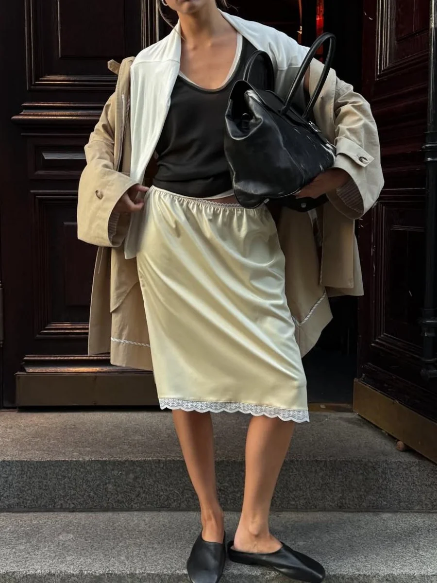 Новая мода атласная юбка-миди платье женская новая кружевная лоскутная элегантная юбка осень с высокой талией однотонная кружевная юбка трапециевидной формы наряды