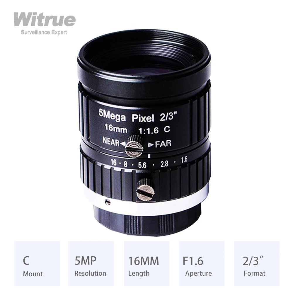 

Witrue C Mount Lens 16MM HD 5MP Aperture F1.6 Format 2/3" for Surveillance Security Cameras CCTV Accessories