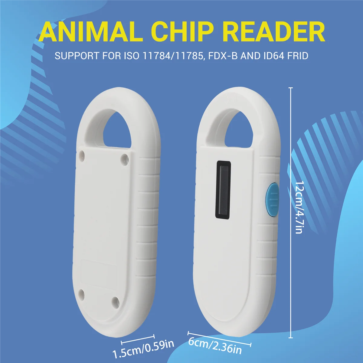 Lector RFID Escáner para mascotas Lector de chips de animales portátil Lector RFID compatible con 11784/11785, -B