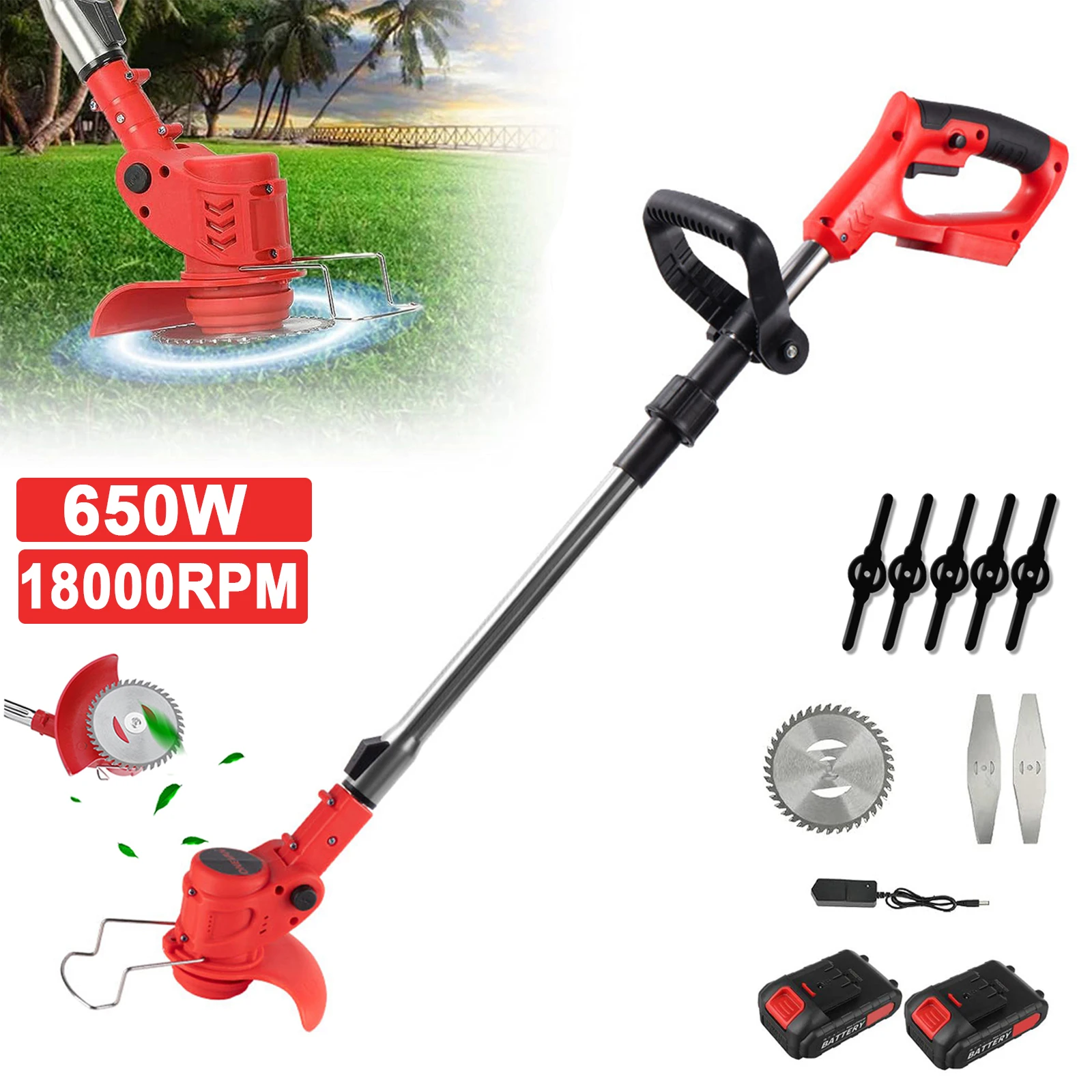 21V Electric Grass Trimmer Rechargeable 650W Powerful Cutter Weeder 18000RPM Cordless Cutting Machine Garden Tool With Battery