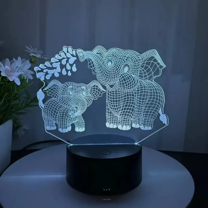 1pc Elephant 3D Night Light, lampada illusione ottica 3D con tocco, luce ambientale che cambia 7 colori per camera da letto