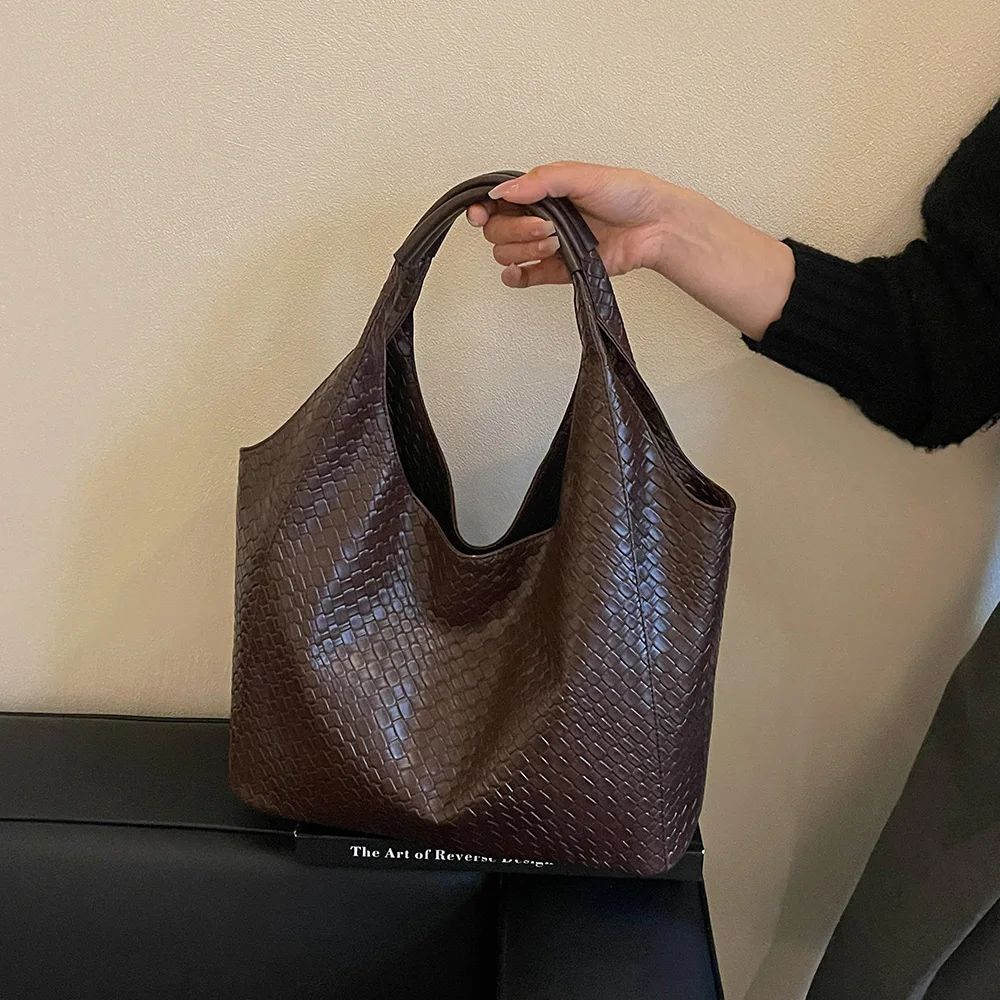 Hobo-Schultertasche, gewebte Textur, großes Fassungsvermögen, mit Magnetverschluss, elegant für den täglichen Arbeitsweg und zum Einkaufen in der Stadt – Detail 1
