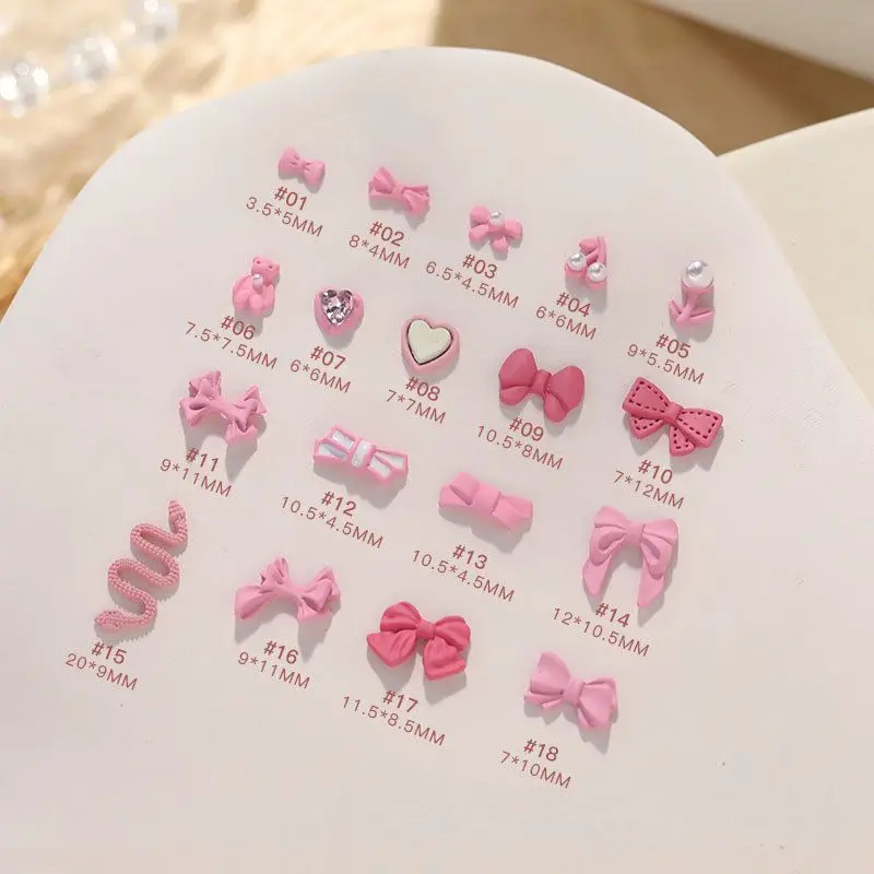 20pcs/lot Kawaii Pink Love Heart Sailor Moon Bow Nail Art Parts Crystal Manicure Nails Accesorios Supplies Decorations Charms