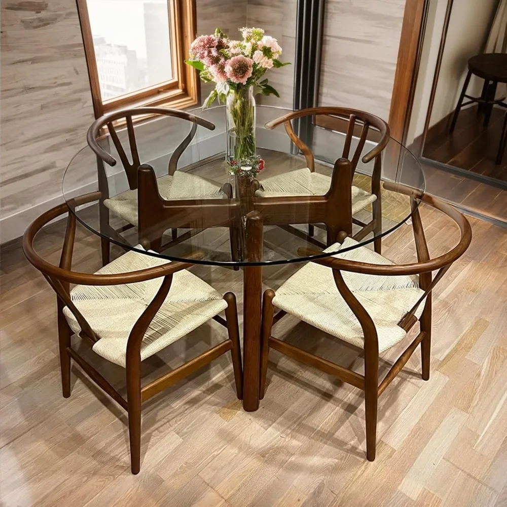 Chair Natural Solid Wood Dining Chair/Chair Rattan and Wood Accent Armrest Chair