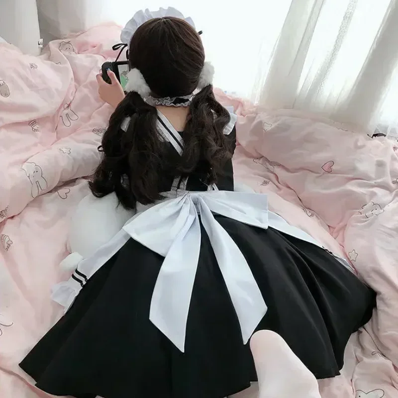 

CosplayCostume de demoiselle d'honneur Lolita noir et blanc, Costumes de Cosplay, robe mignonne, tablier français Sexy