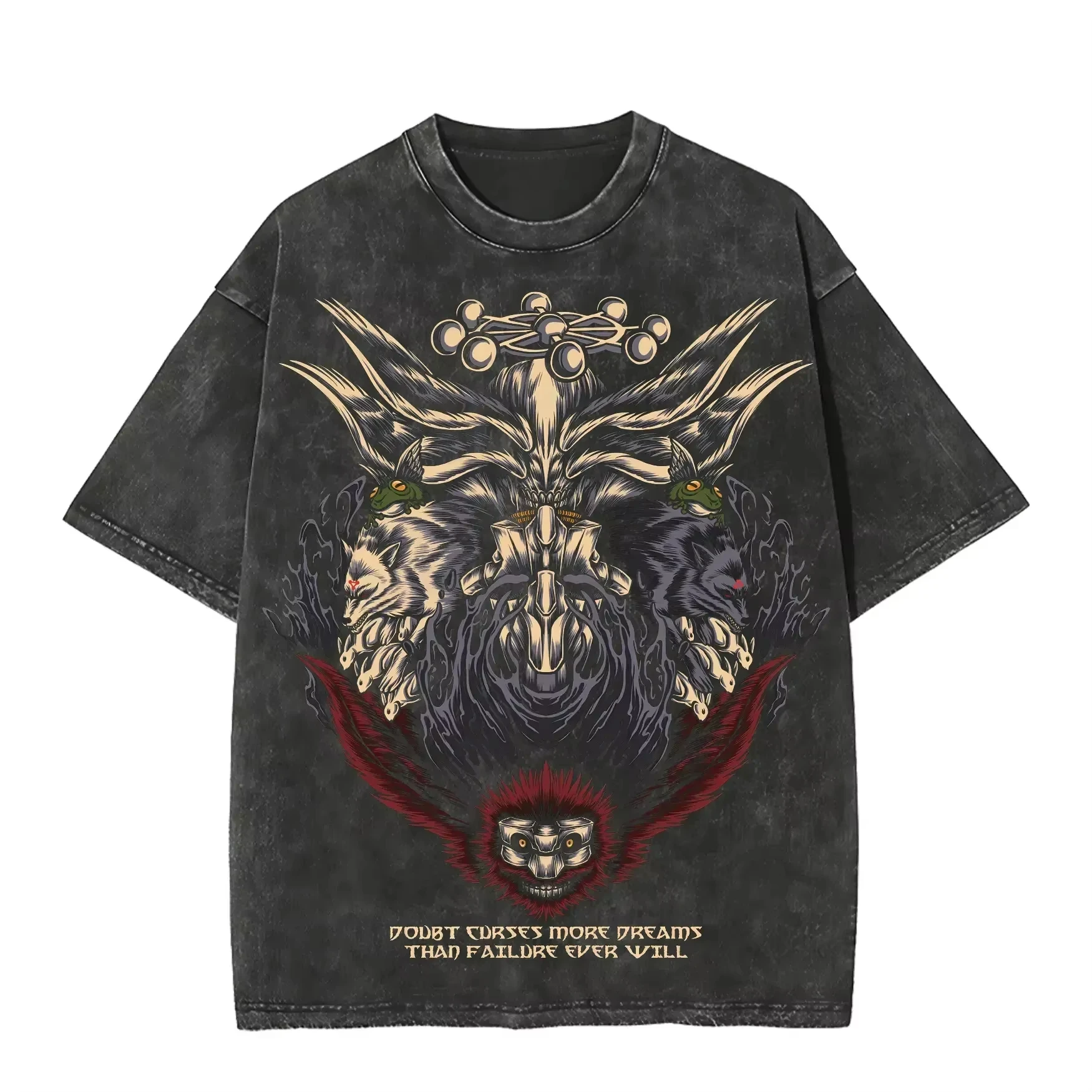 Mahoraga Wheel T-shirt Jujutsu Kaisen Divine Dog Tee Vintage Washed Oversized Retro Anime Harajuku Men Streetwear Graphic Clothe