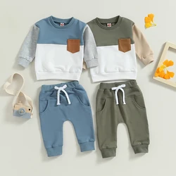 Baby Boy Clothes Spring Autumn Outfits Contrast Color Sweatshirt Elastic Waist Pants Set  Kids Infant Casual Tracksuit