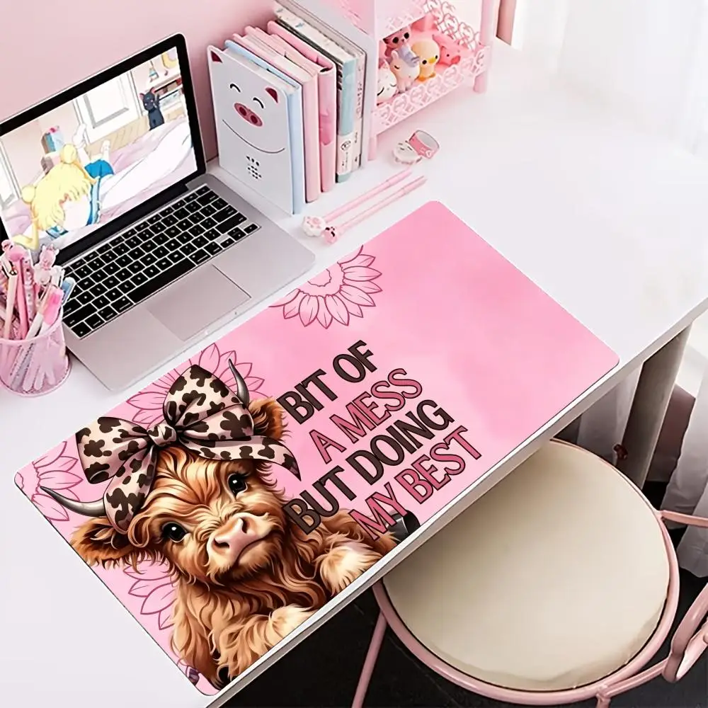 Oversized Gaming Desk Mat Cute Cow Dog Bunny Letter Print Non Slip Rubber Lock Edge Large Pad For Laptop Office Table Gear
