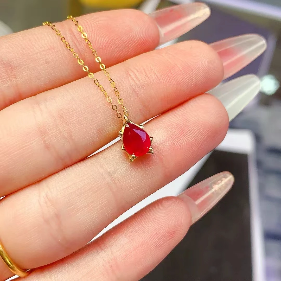 KJJEAXCMY Natural Ruby Pendant S925 silver , electroplated locking color process, high clarity Full of luster Support testing