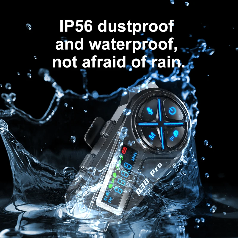 Q30Pro دراجة نارية خوذة بلوتوث سماعة رأس لجهاز الاتصال الداخلي LED الإضاءة ستيريو راديو FM IP56 مقاوم للماء صوت مساعد 500 متر البيني