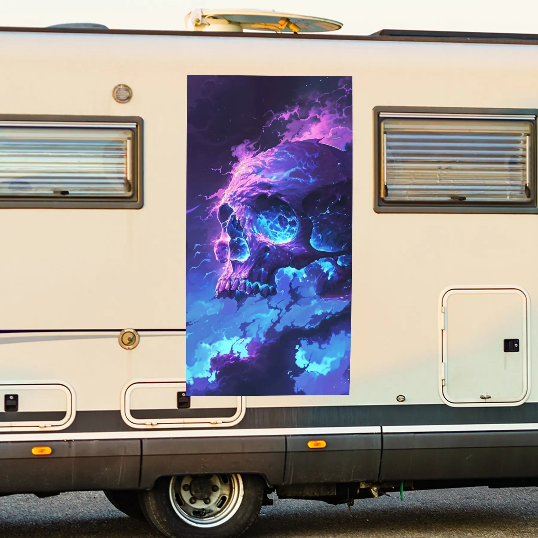 

Красочный череп с рогами, наклейка на дверь автомобиля в дом на колесах, ПВХ, самоводонепроницаемая палка, яркие авто внешние аксессуары, декор Protec