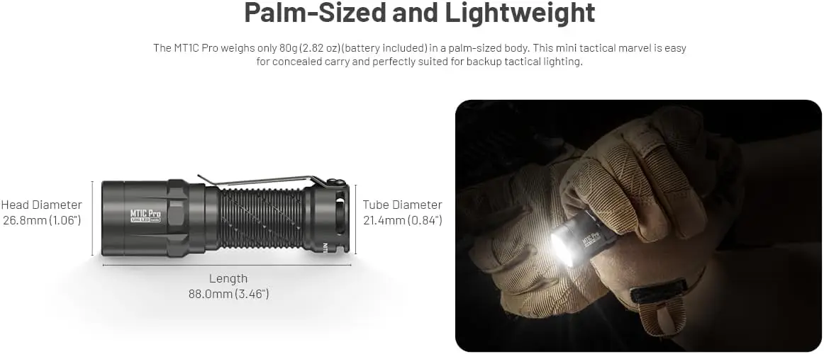مصباح يدوي MT1C Pro EDC، بطارية قابلة لإعادة الشحن USB-C بقوة 1000 لومن، صغيرة الحجم ومشرقة مصممة للحمل اليومي
