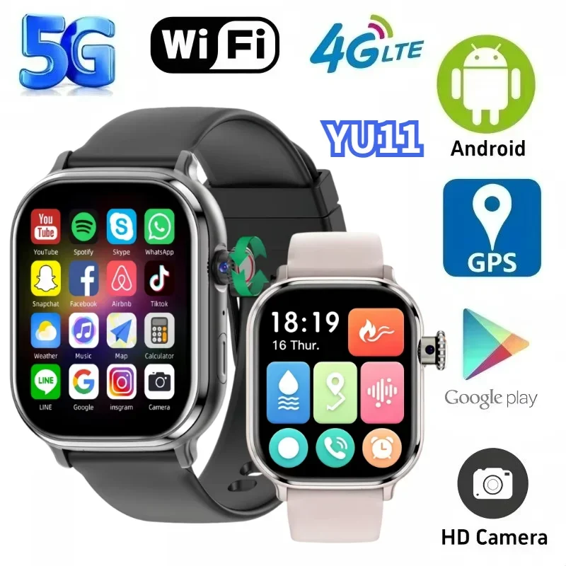 YU11 Original 4G Smart Watch Rotating Pull Camera GPS WIFI Heart Rate Tracker 256GB Storage Download Application Sports Watch