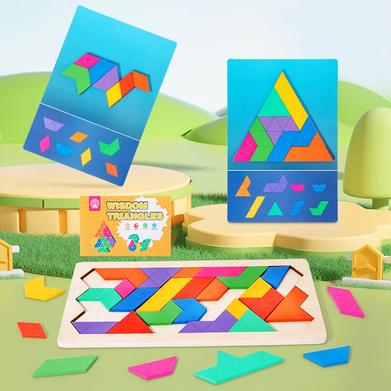 Wooden Creative Puzzle Fun Geometry Shape Learning Intelligence Games Educational Puzzle Board Toys Gifts For Children
