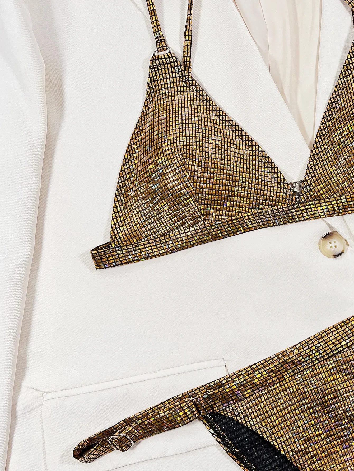 sexy glitter gold sequine metal ring bikinis sets two pieces thong swimsuit swimwear women beach outfits biquini tankini