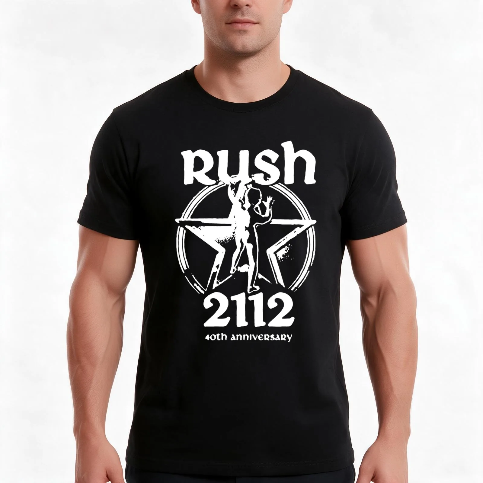 2112 40th anniversary man stars rush T-Shirt, Summer Casual Cotton Tee, Oversized Streetwear Tops, Vintage Graphic Print