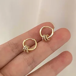 Pendientes de aro con forma de engranaje geométrico chapado en oro Real para mujer y niña, joyería de temperamento, hebilla tipo circón, 14K, nueva moda