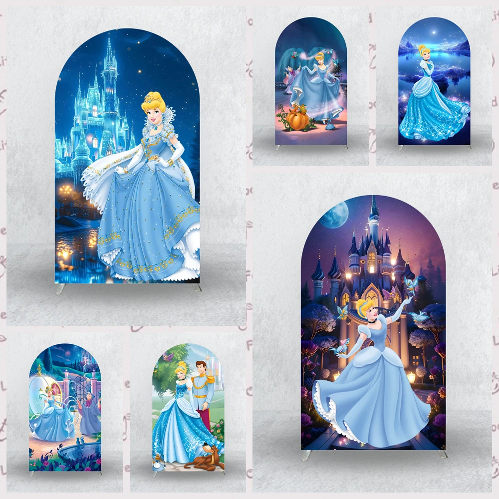 シンデレラアーチテーマのカスタマイズされたプリンセスガールズ誕生日パーティーデコレーションバナーは、ポートレート写真スタジオの小道具バナーを提供します