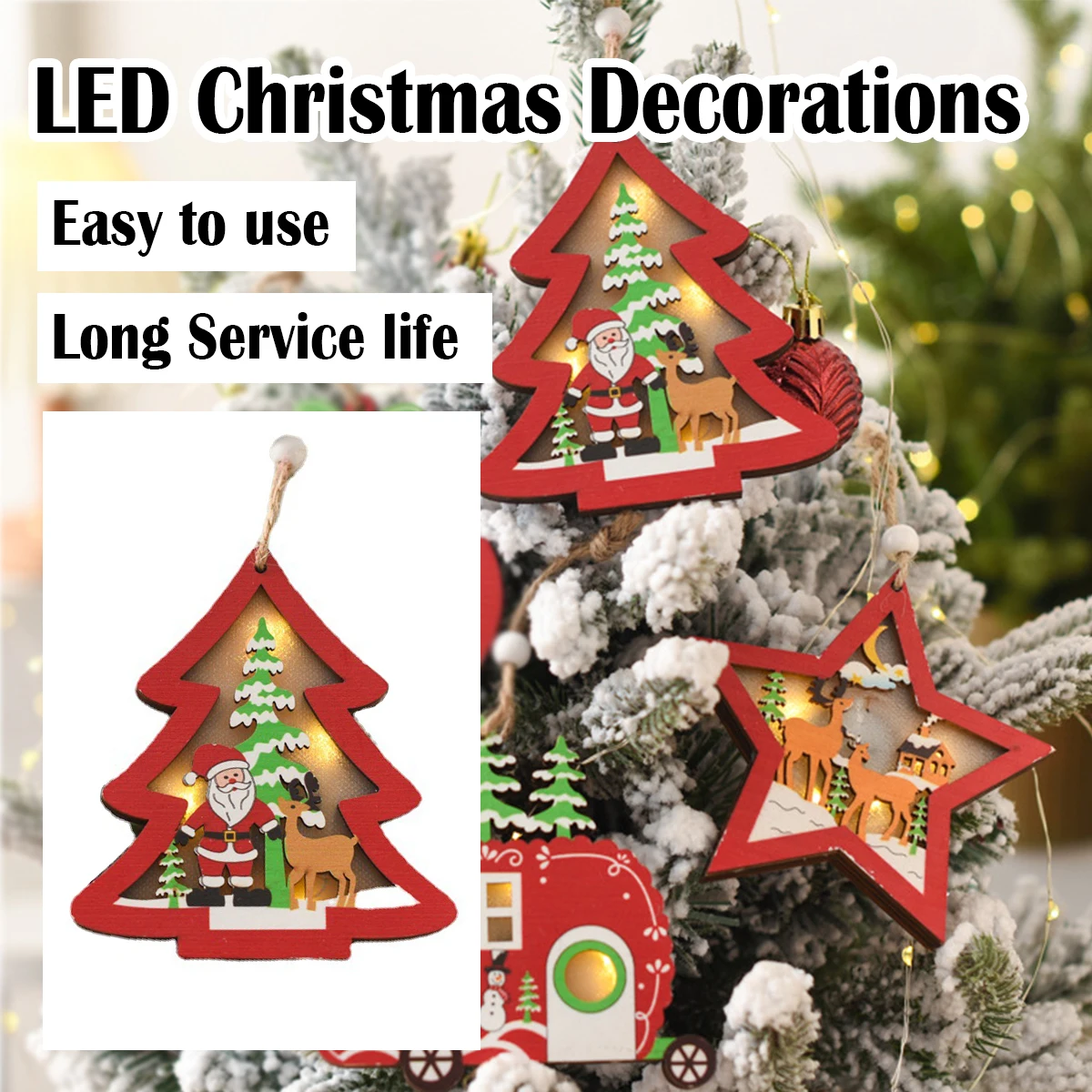 Christmas Tree Led Lighting Pendant Ornaments Red Decoration Pendants Elk Claus Round/star Decorative Trees With Accessories For