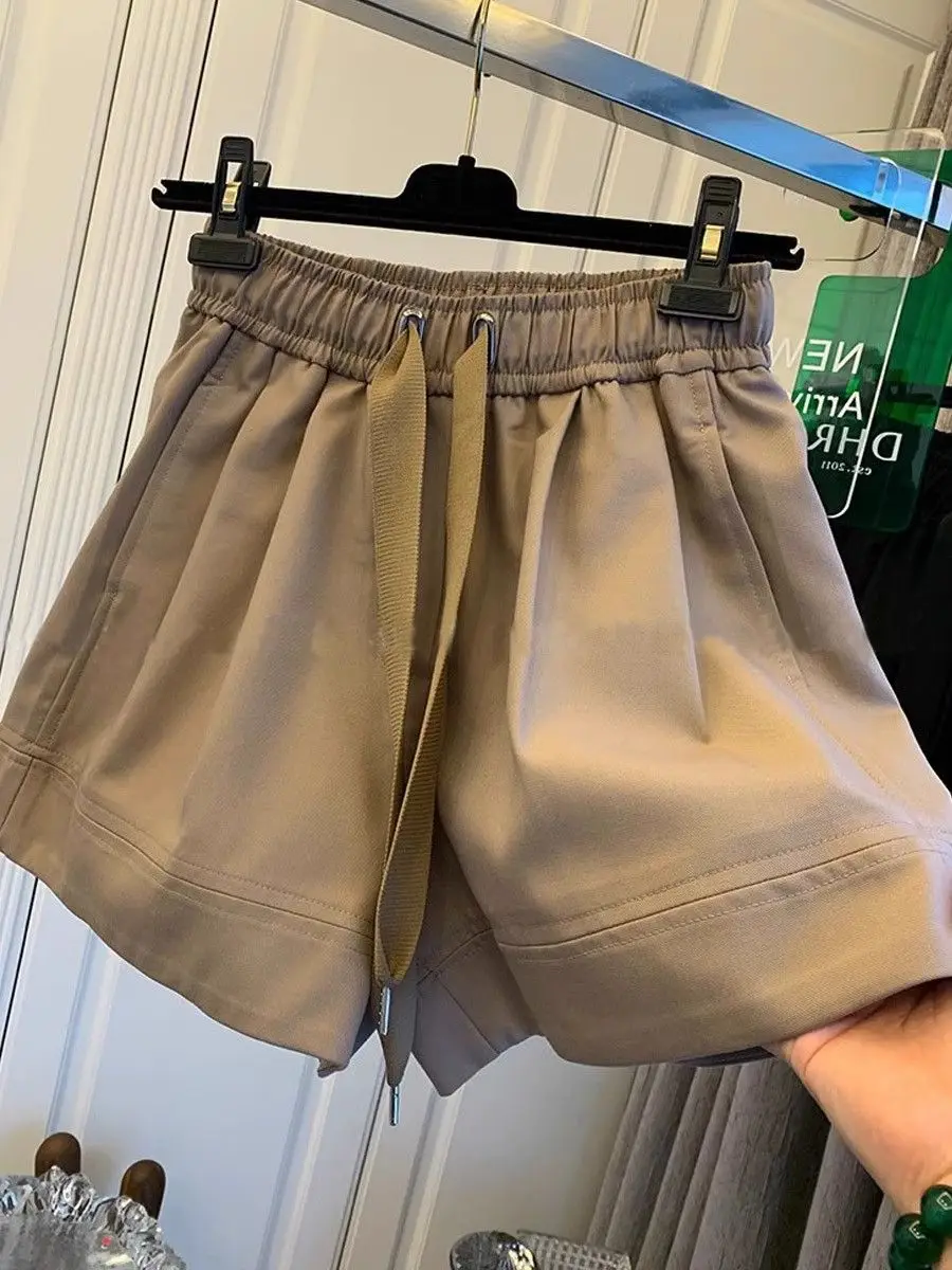 

plus Size Women's Casual Wide Leg Shorts Summer Style Elastic Waist Drawstring Color Block Slimming Sports Pants