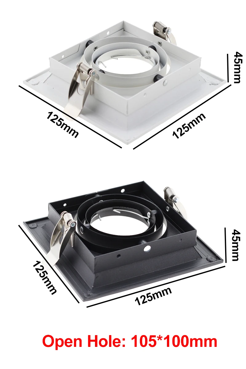 Weißes schwarzes Quadrat feste LED-Downlight-Armaturen gu10 Deckens trahler Schnitt loch 105mm Rahmen