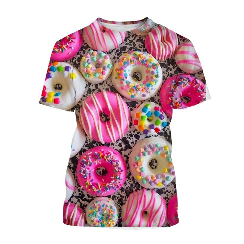 Camiseta con estampado 3D de Donuts bonitos, camiseta con gráfico de comida de Donut de Chocolate para hombres, pantalón corto informal Harajuku, camisetas de manga con cuello redondo