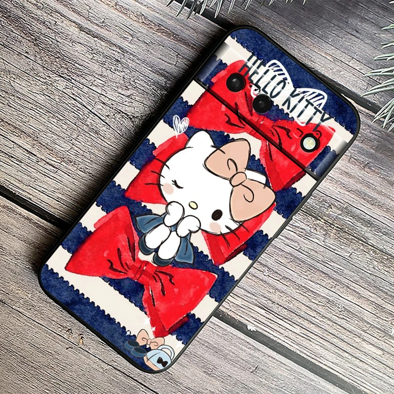 Sanrio-funda de teléfono suave de lujo para Google Pixel, carcasa de silicona negra a prueba de golpes, Hello Kitty, 9, 8, 7A, 7, 6A, 6, 5A, 5, 4, 4A, XL, 5G