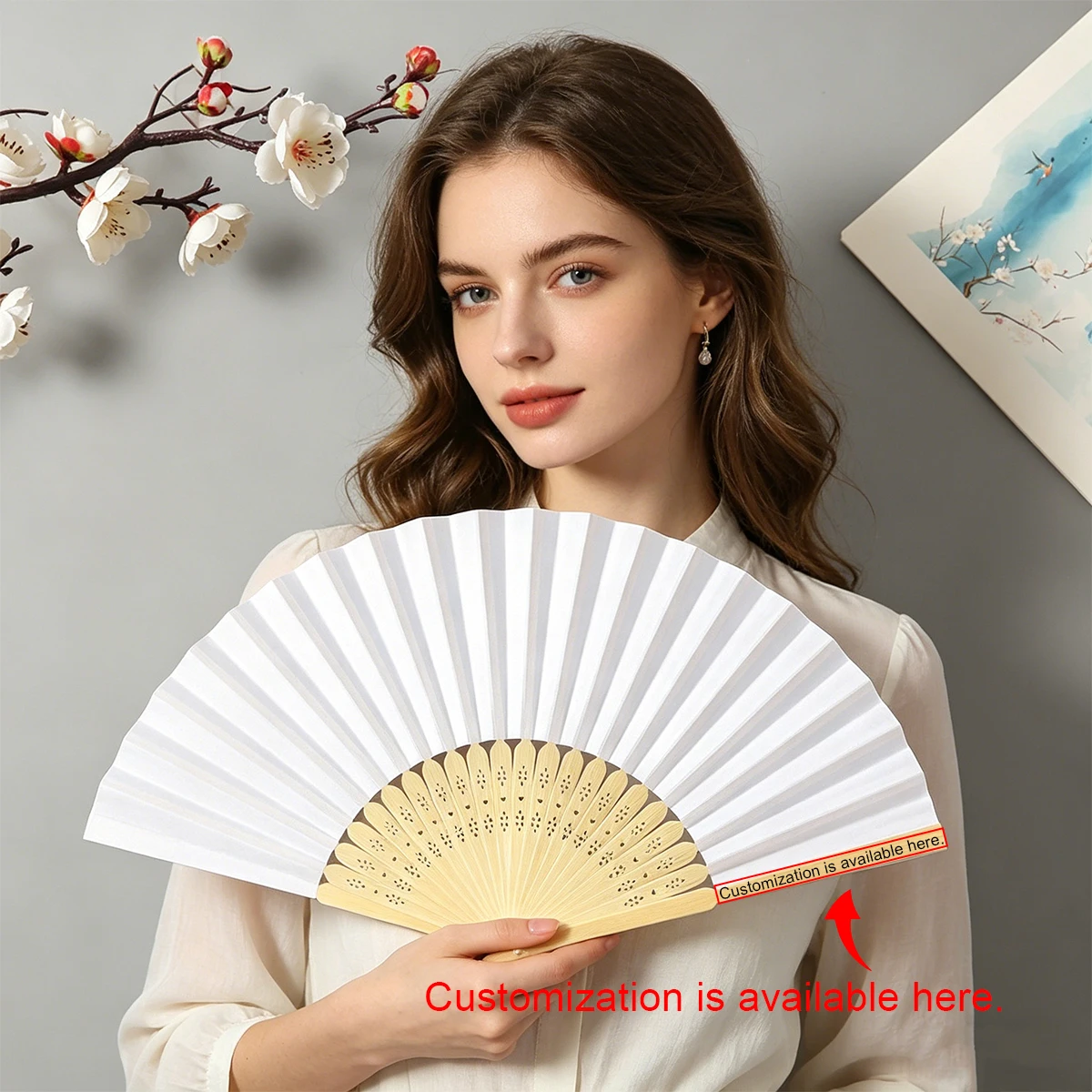 1pc Customizable Paper Hand Fan – Foldable Handheld Fan for Wedding Favors, Party Decorations, Bridal Showers, Baby Showers, Sum