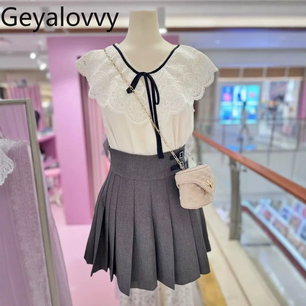 

Japanese Style Elegant Versatile College Double Buckle High Waist Skirts for Women Slimming Long Leg Pleated Skirt Pants Summer