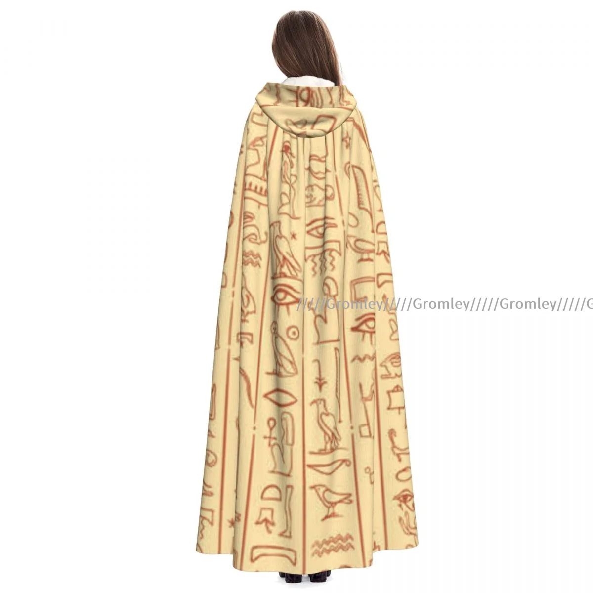 Witch Long Hooded Robe Ancient Egypt Egyptian Hieroglyph Symbols Halloween Cloak Cosplay Costumes for Adult