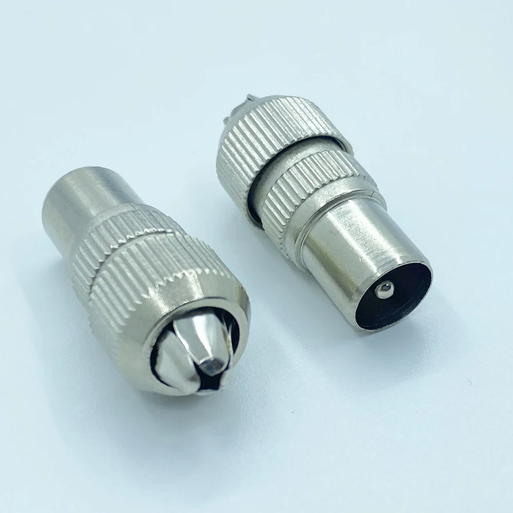 2Pc/Lot Metal TV Plug Aerial RF Coaxial Cable Antenna Connector Silver TV Male Head Coax Cable Socket Bamboo Female Plug Adapter