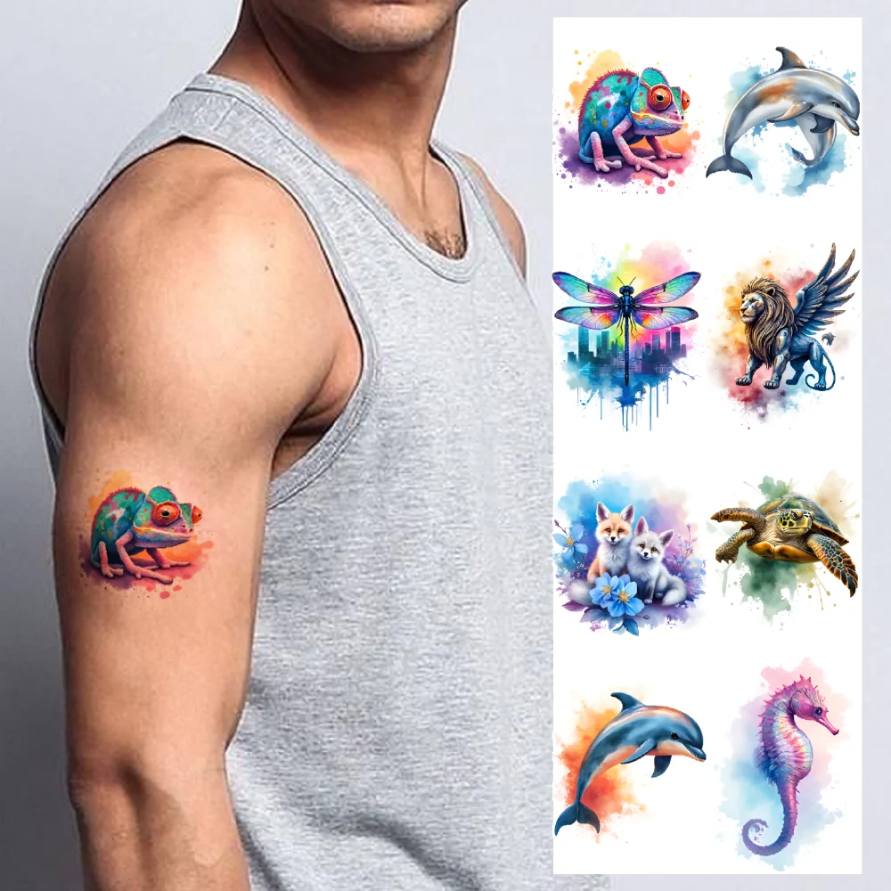 

28 шт. временная татуировка акварель пантера морской конек хамелеон для девочек, детей, дам