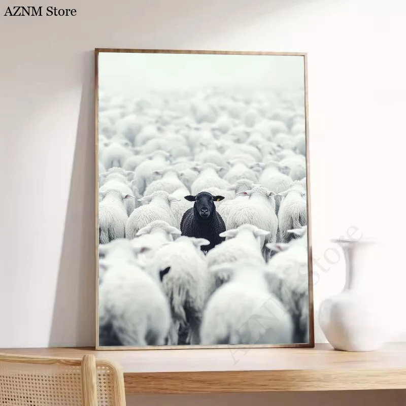 Schwarzes Schaf-Leinwandposter, Kunstdekor, klassischer Retro-Stil, rahmenloser Wandbehang, Dekor, Druck, bemaltes Kunstwerk, Heimdekoration