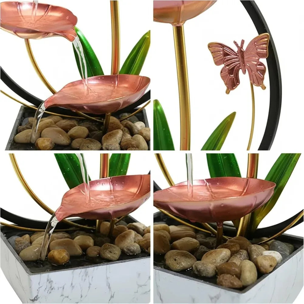 نافورة شلال زن الوردية مع أضواء LED - ديكور مكتب الاسترخاء للتأمل الداخلي للمكتب المنزلي #5