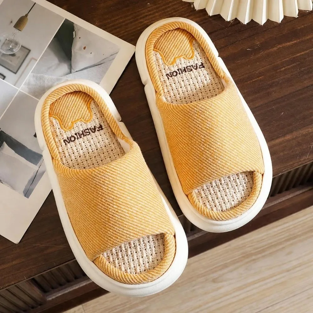 Breathable Women's Linen Slippers Sweat-wicking Anti-slip Soles Home Slippers Wear-resistant Comfortable Platform Slippers