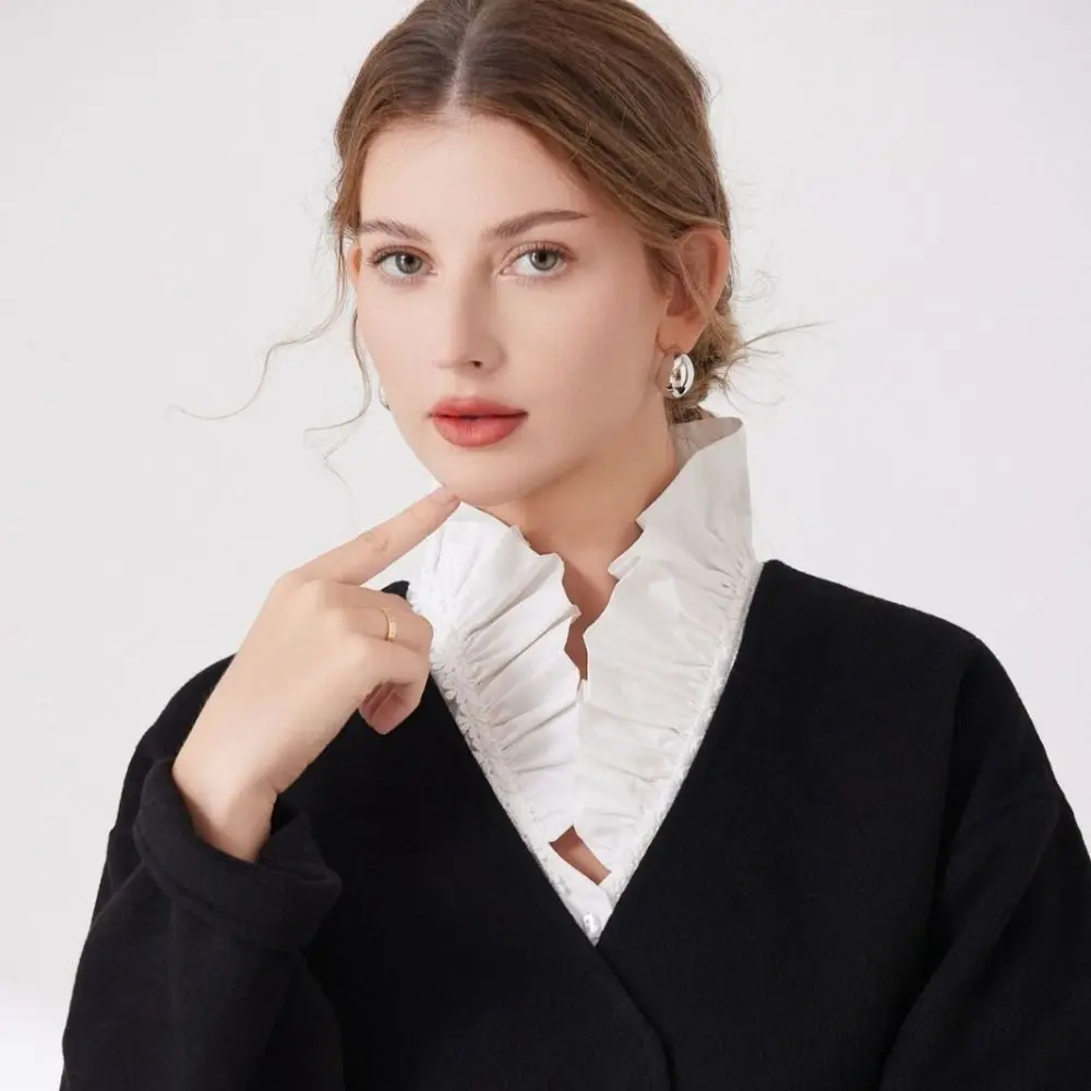 White Detachable Fake Collar Ruffle V-shaped Adjustable Neckline Korean Style Pleated Lotus Leaf False Blouse Collar Female