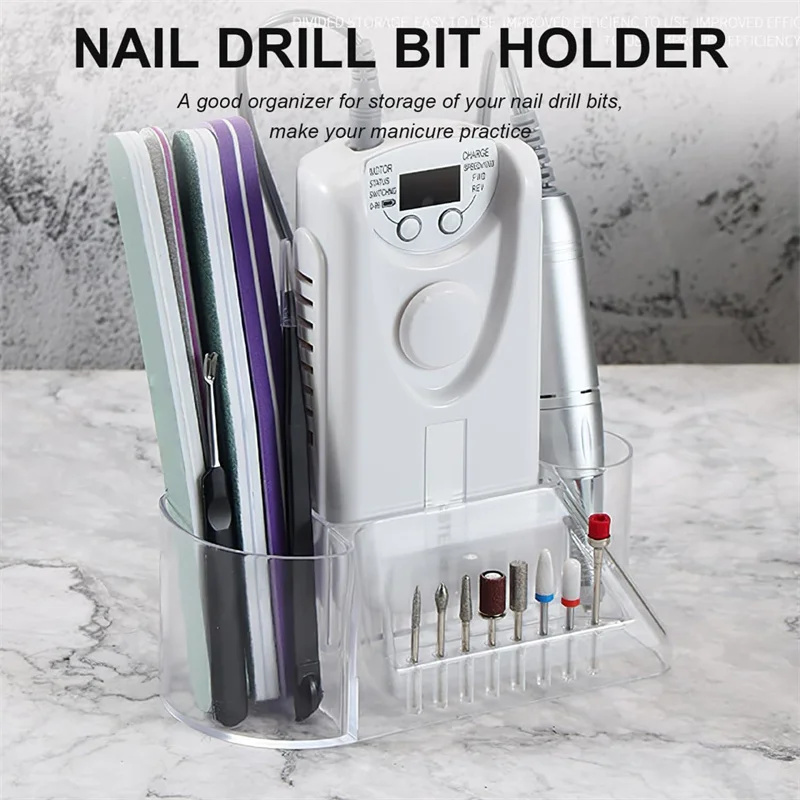 Nail Drill Holder Stand 8 Holes Clear Nail Driling Bits Storage Box Nail Polishing Pen Grinding Bits Organizer Manicure Tools