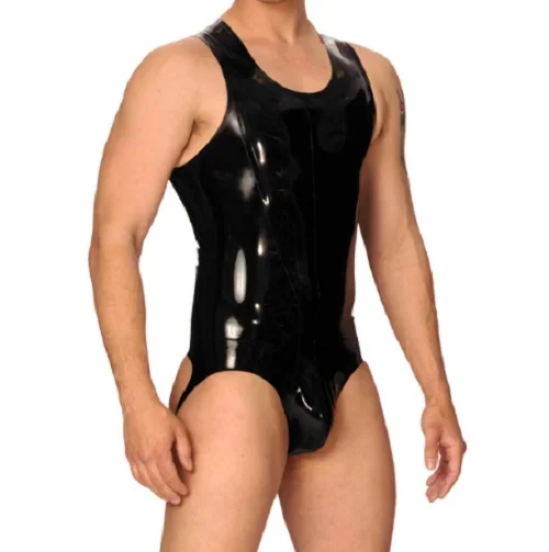 

Fetish Hot Sale 100%Latex Rubber Catsuit Men Black Handsome Triangle Jumpsuit Set Sports uniform