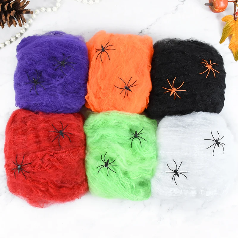 Halloween Decorations Artificial Spider Web Super Stretch Cobwebs With Fake Spiders Horror House Scary Party Scene Props Decor
