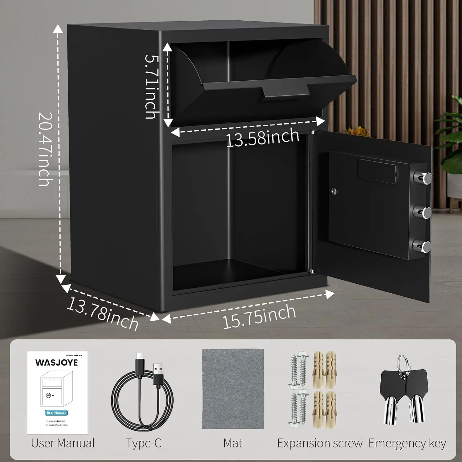 Depository Drop Cabinet Safe - 2.6 Cu Ft Large Size with Digital Keypad Lock and Anti Theft, Business Security Safe Box with Ala