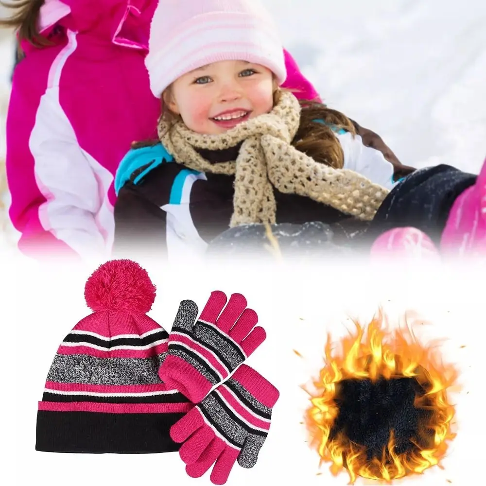

2 Piece New Thickned Kids Bonnet Keep Warm Windproof Knitted Hat Cold Proof Pullover Hats Children