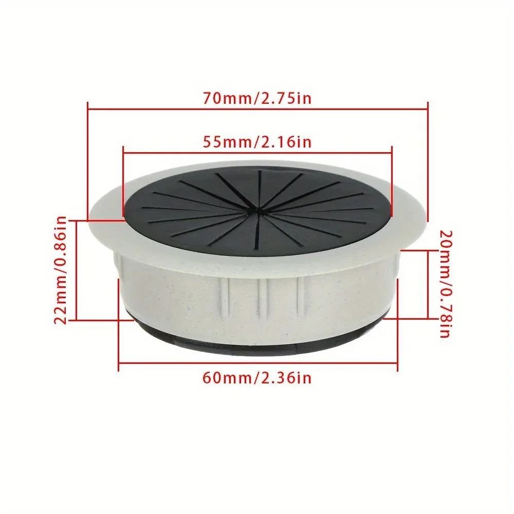 2pcs 60mm Desk Cable Grommet Wire Hole Cover Cord Organizer Table Outlet Port Management