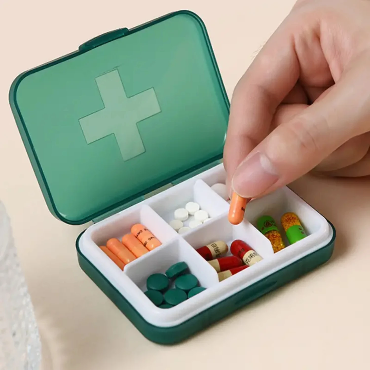 Travel Pill Organizer with 6-Grid, Compact Moisture-Proof Pill Box, Portable Daily Pill Case for Vitamins and Medicine Cpr Molle