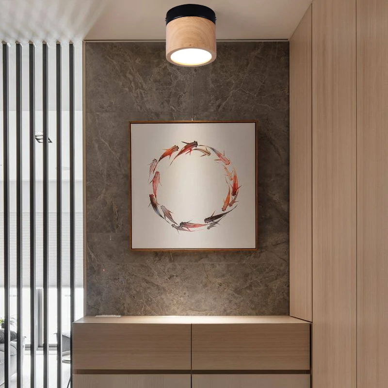 Luz de techo LED de madera maciza moderna, lámpara Circular de tubo expuesto para pasillo, dormitorio, vestíbulo, decoración de iluminación Interior