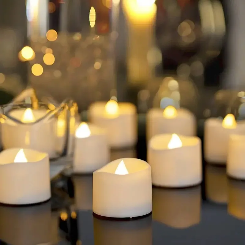 48-Pack Flickering Flameless Tea Lights Candles - Battery Operated LED Votive Candles for Table Centerpieces, Weddings, Proposal